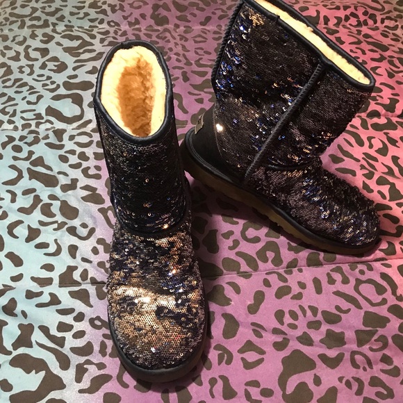 UGG Shoes - Blue Sequin Ugg Fur lined size 10 boots